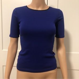 Ann Taylor Purple Blue Short Sleeves Black Bow Zip Shirt top XXSP Petite XXS